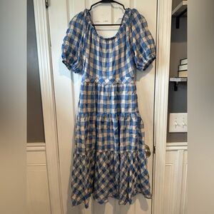 FRNCH Blue and White Checkered Dress